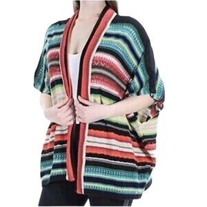 Lauren Ralph Lauren Stripe Multi-Color Southwestern Knit Shrug Poncho Boho Sheik